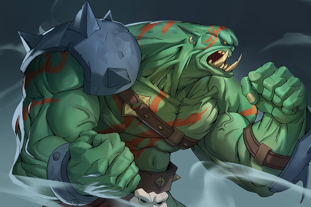 A towering orc warrior prepares for battle